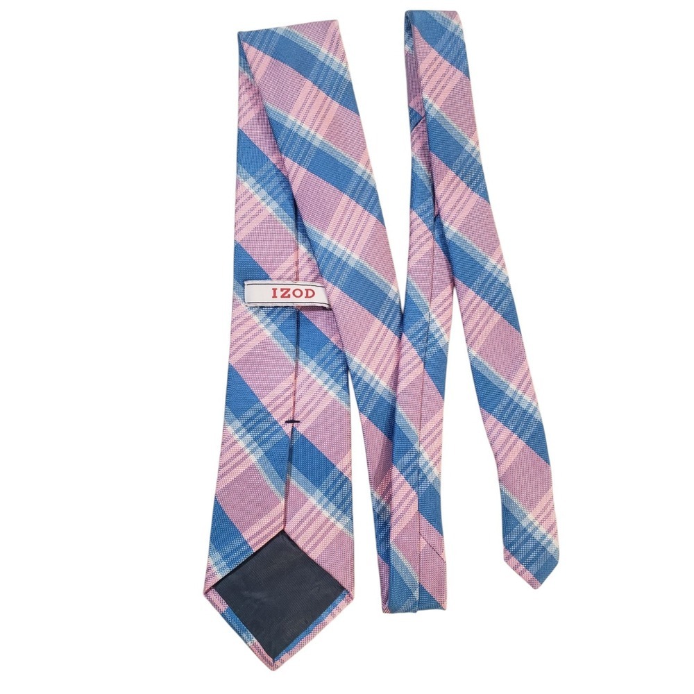 Izod Mens Tie Necktie Designer Pink Blue White Plaid Baby Shower Gender Reveal